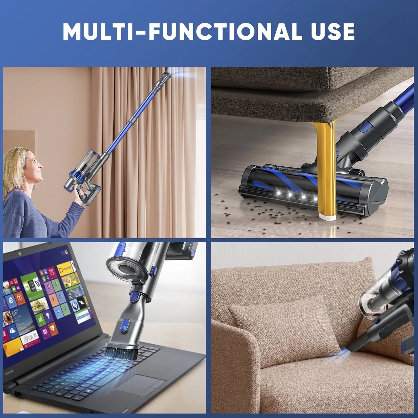 Cordless Vacuum Cleaner, 550W/48KPA 55Mins Lightweight Stick Vacuum Cleaner for Carpet Pet Hair Hardwood Floor